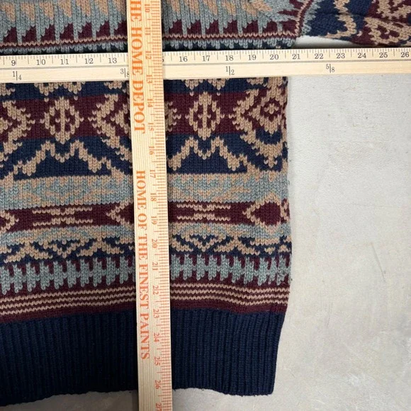 Schott Bros Mens M Wool Blend Shawl Collar Southwestern Fair Isle Sweater Navy - Picture 5 of 5